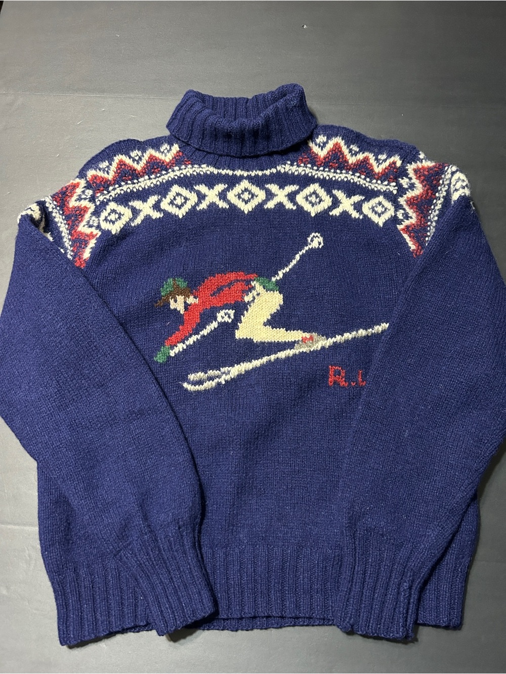 Vintage Polo Ralph Lauren Wool Knit Suicide Downhill Ski Turtleneck Sweater L